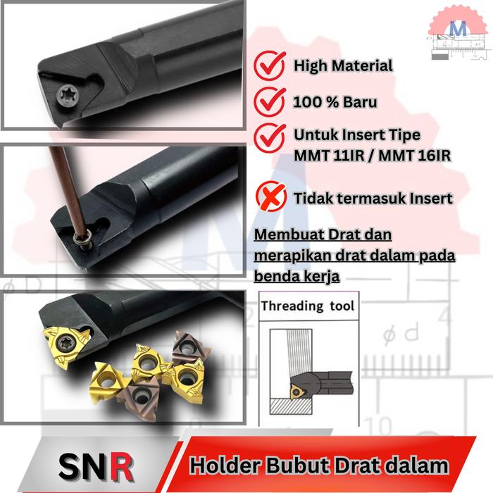 Stang Bubut Ulir Dalam SNR Holder Threading Tool (Tanpa Insert)