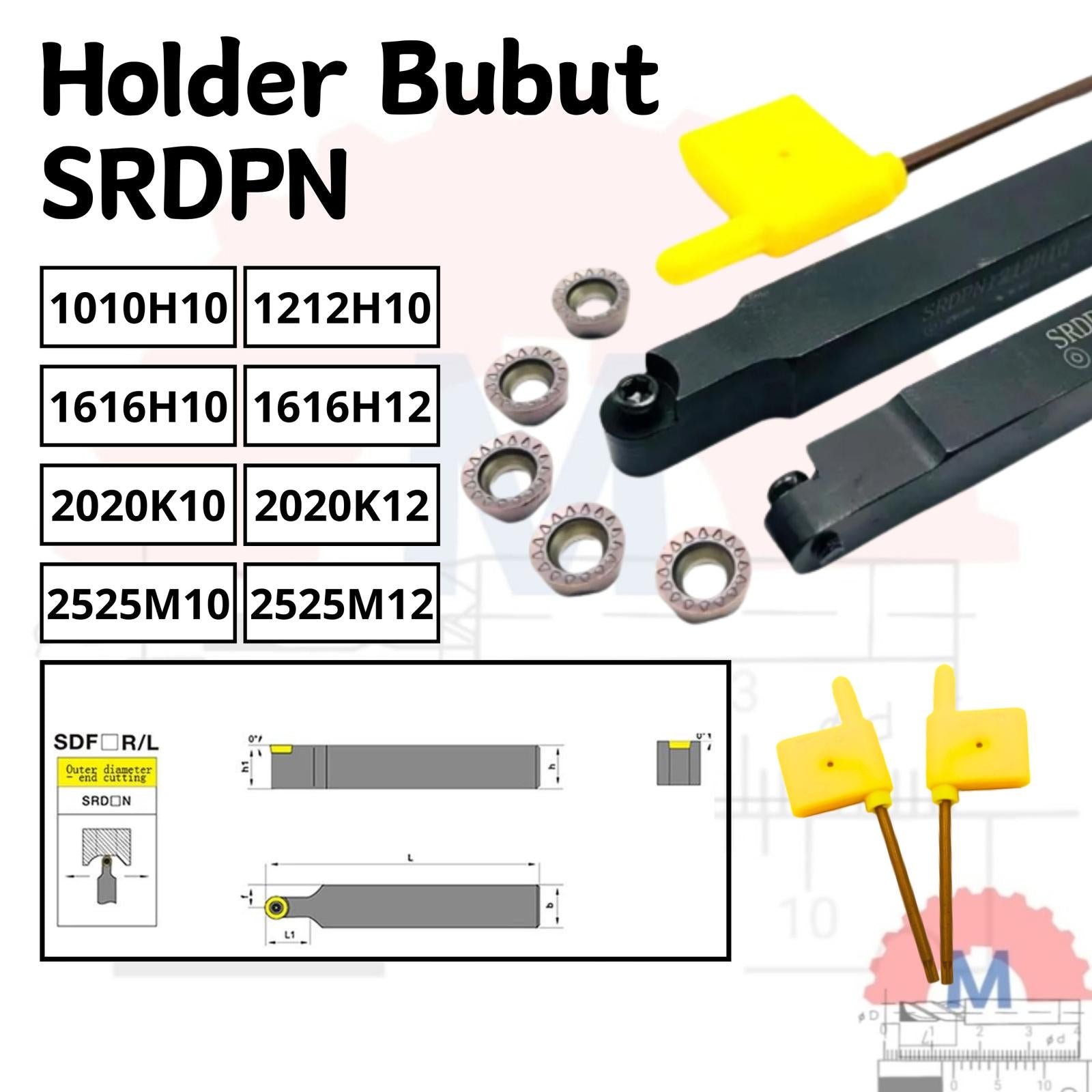 Stang Bubut Radius Luar SRDPN Holder RPMT/RPMW (Tanpa Insert) External Radius Turning Tool