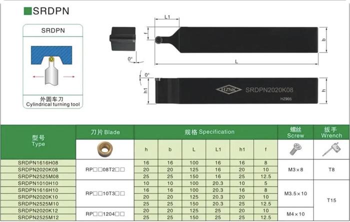 Stang Bubut Radius Luar SRDPN Holder RPMT/RPMW (Tanpa Insert) External Radius Turning Tool