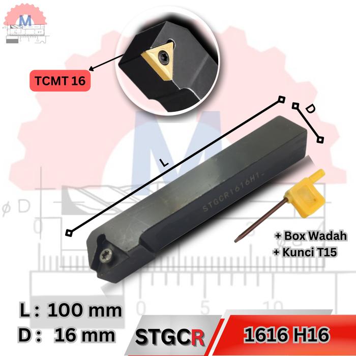 Stang Bubut Luar STGCR Holder TCMT (Tanpa Insert) External Turning Tool