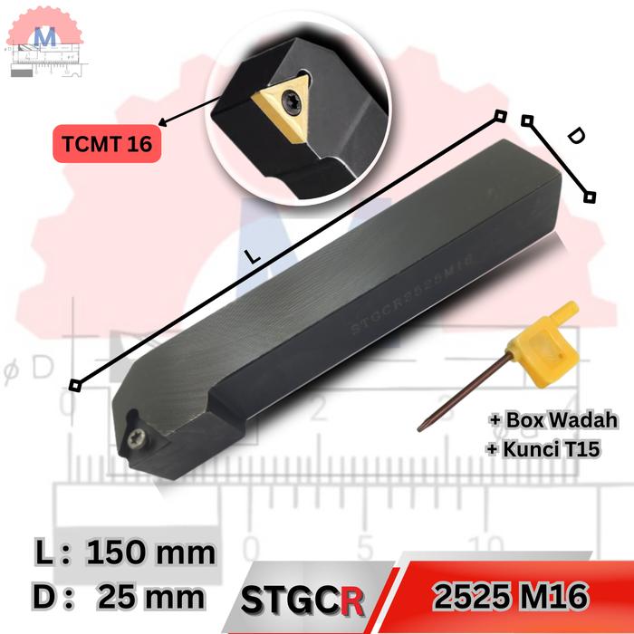 Stang Bubut Luar STGCR Holder TCMT (Tanpa Insert) External Turning Tool