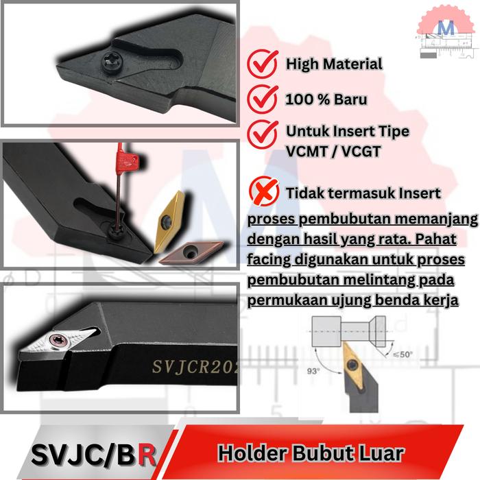 Stang Bubut Luar SVJCR Holder VCMT (Tanpa Insert) External Turning Tool
