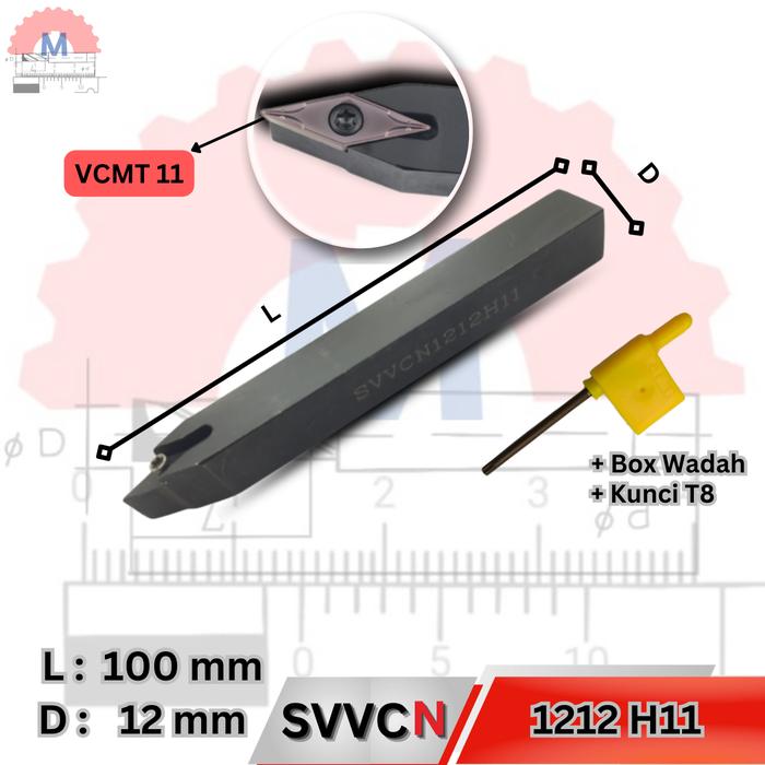 Stang Bubut Netral SVVCN Holder VCMT (Tanpa Insert) External Turning Tool