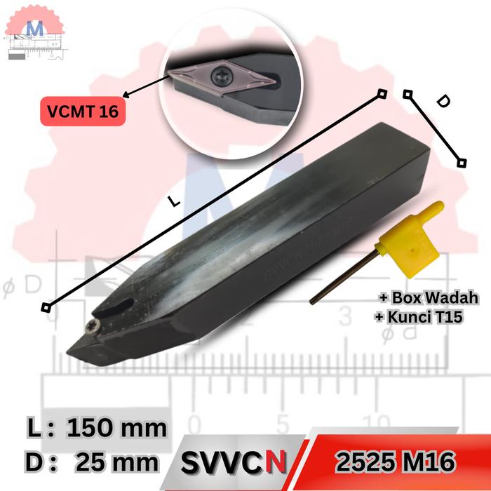 Stang Bubut Netral SVVCN Holder VCMT (Tanpa Insert) External Turning Tool
