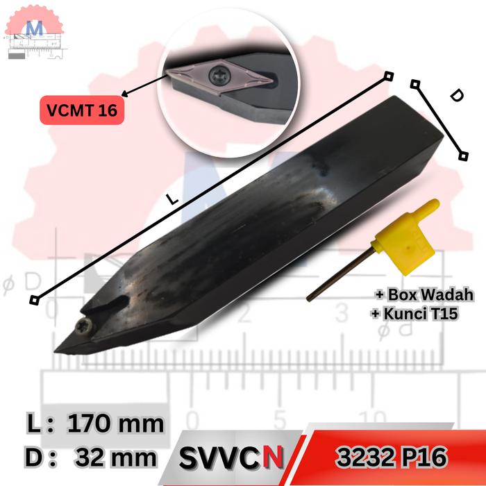 Stang Bubut Netral SVVCN Holder VCMT (Tanpa Insert) External Turning Tool