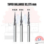 Taper Ballnose CNC Router Bit 2F (3.175mm 4mm 6mm) / Mata CNC Ukir Kayu