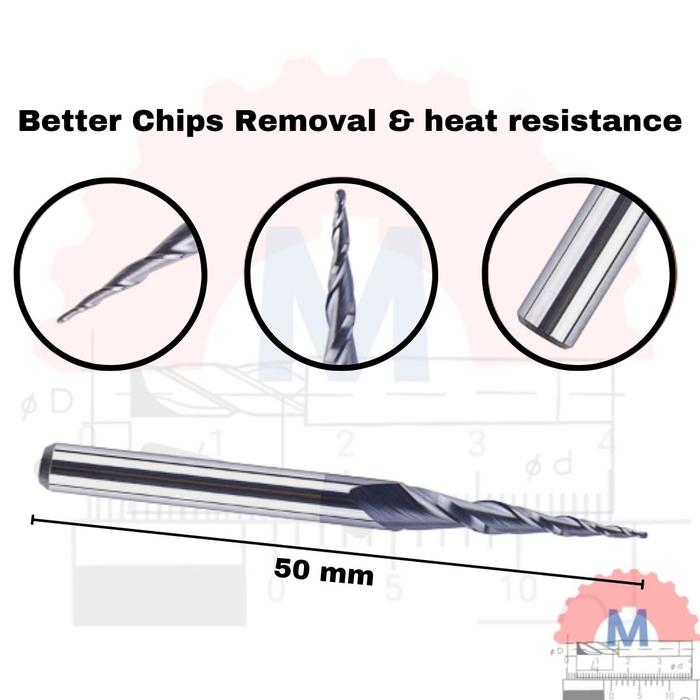 Taper Ballnose CNC Router Bit 2F (3.175mm 4mm 6mm) / Mata CNC Ukir Kayu