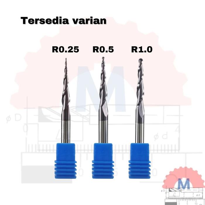 Taper Ballnose CNC Router Bit 2F (3.175mm 4mm 6mm) / Mata CNC Ukir Kayu