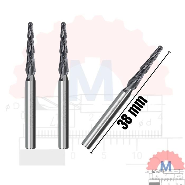 Taper Ballnose CNC Router Bit 2F (3.175mm 4mm 6mm) / Mata CNC Ukir Kayu