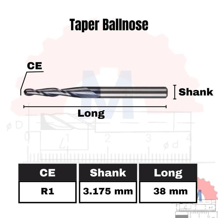 Taper Ballnose CNC Router Bit 2F (3.175mm 4mm 6mm) / Mata CNC Ukir Kayu