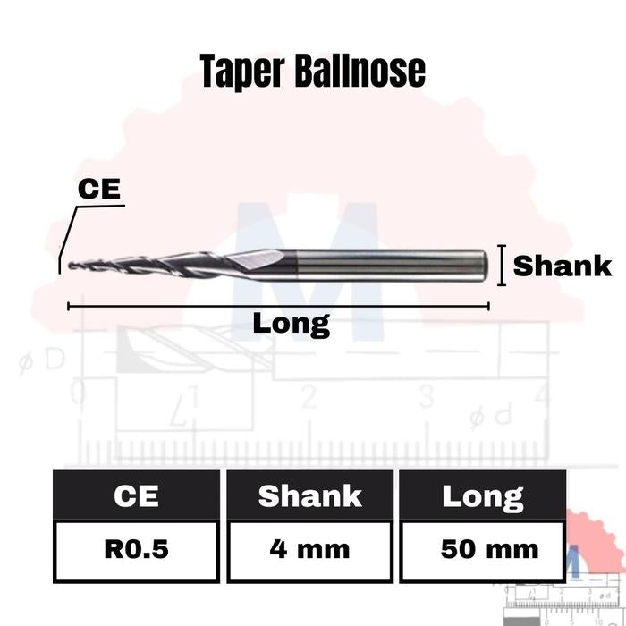 Taper Ballnose CNC Router Bit 2F (3.175mm 4mm 6mm) / Mata CNC Ukir Kayu