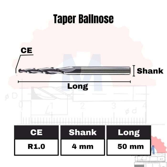 Taper Ballnose CNC Router Bit 2F (3.175mm 4mm 6mm) / Mata CNC Ukir Kayu