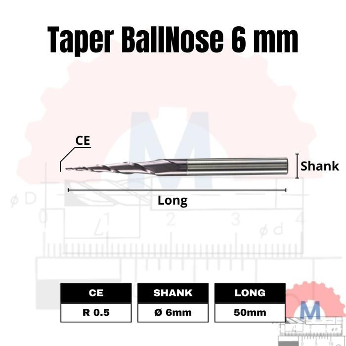 Taper Ballnose CNC Router Bit 2F (3.175mm 4mm 6mm) / Mata CNC Ukir Kayu