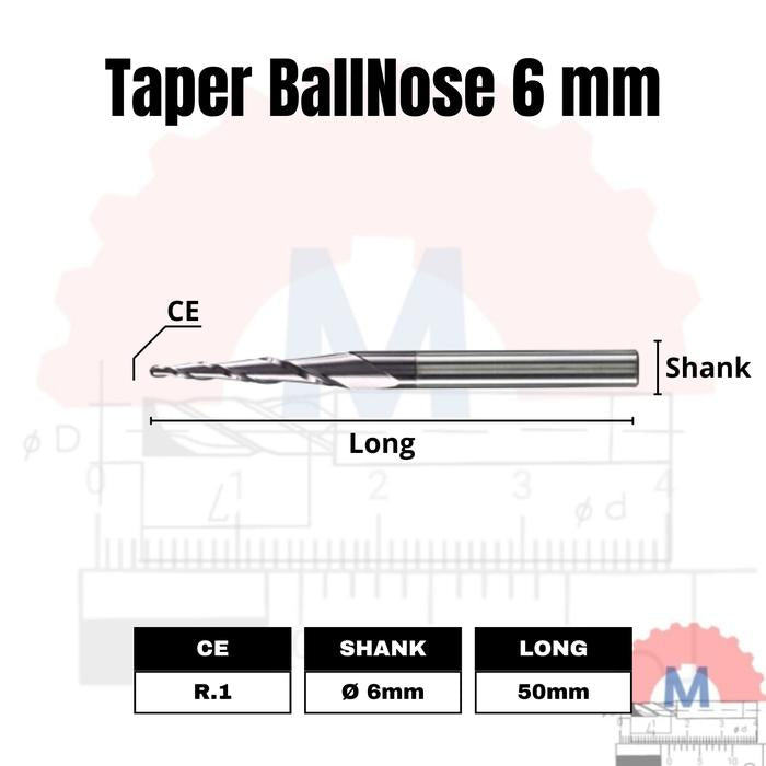 Taper Ballnose CNC Router Bit 2F (3.175mm 4mm 6mm) / Mata CNC Ukir Kayu