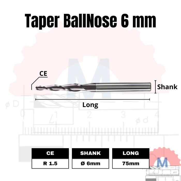 Taper Ballnose CNC Router Bit 2F (3.175mm 4mm 6mm) / Mata CNC Ukir Kayu