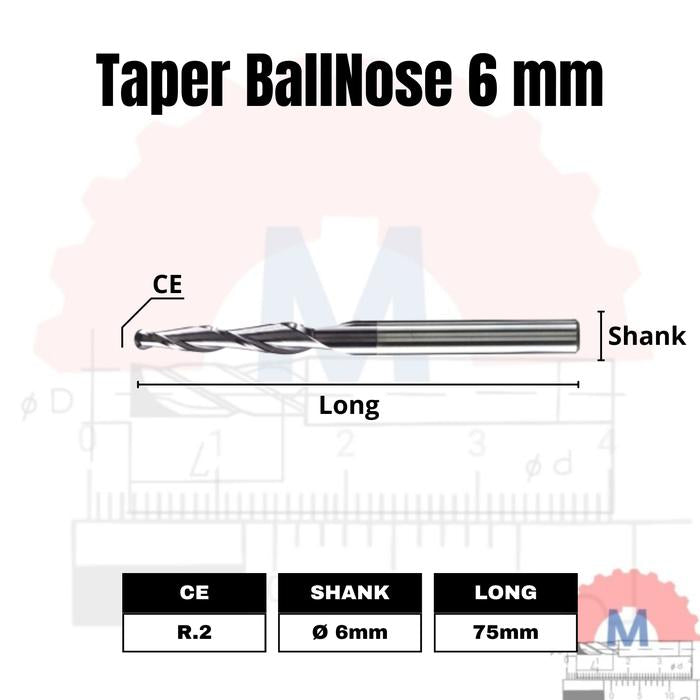 Taper Ballnose CNC Router Bit 2F (3.175mm 4mm 6mm) / Mata CNC Ukir Kayu