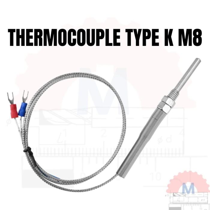 Thermocouple Type K M8 Probe Kabel 2M (Probe 50-200mm) / Sensor Suhu Termokopel
