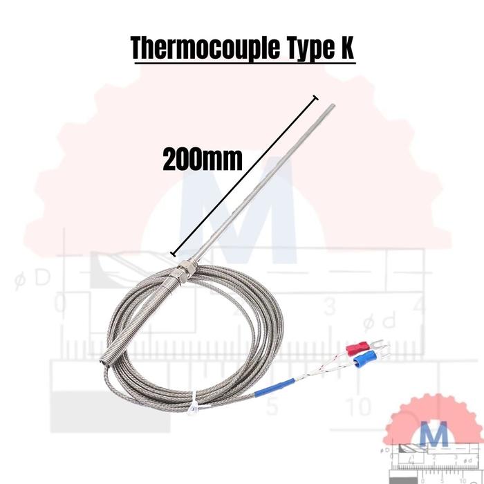Thermocouple Type K M8 Probe Kabel 2M (Probe 50-200mm) / Sensor Suhu Termokopel