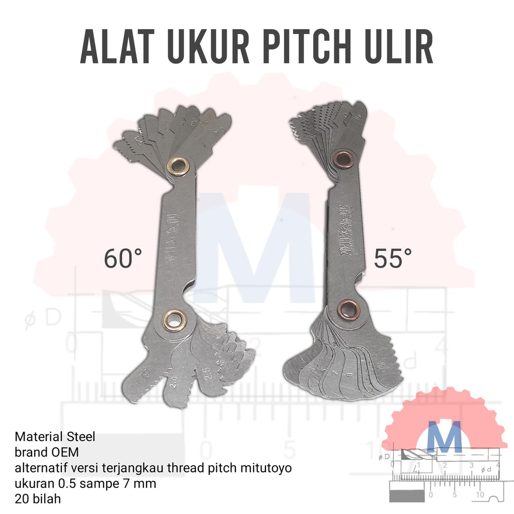 Mal Ulir Thread Pitch Gauge 55° 60° / Pengukur Drat Ulir Screw Gauge