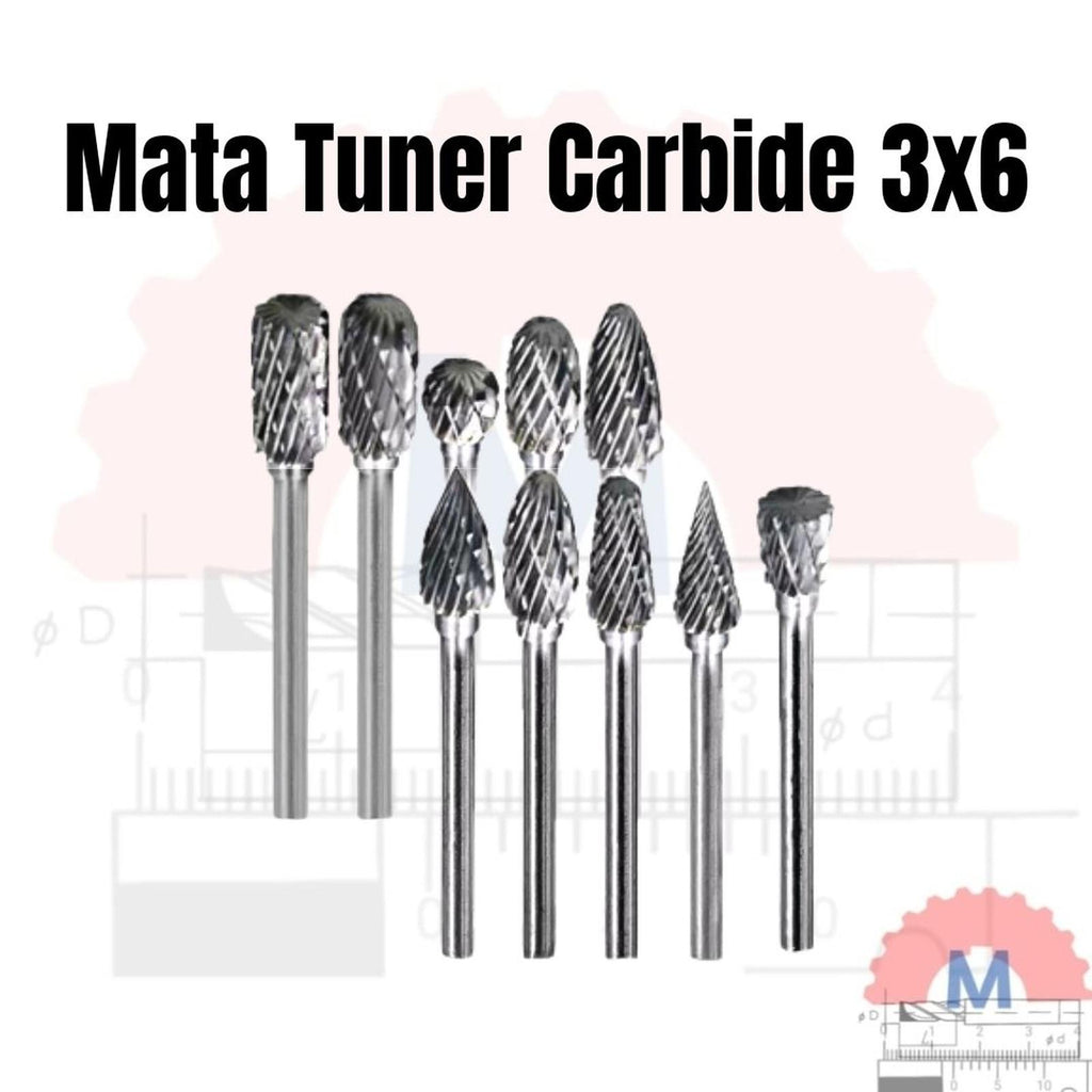 Mata Tuner Carbide 3x6mm Double Cut Single Cut / Carbide Burr 3mm Shank 6mm Head