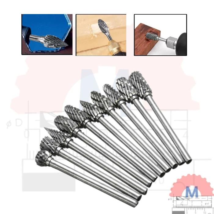 Mata Tuner Carbide 3x6mm Double Cut Single Cut / Carbide Burr 3mm Shank 6mm Head
