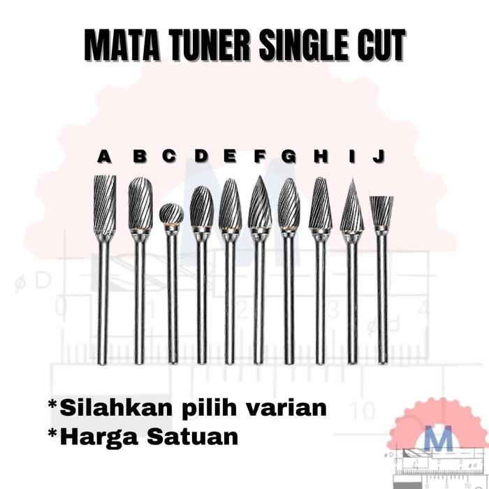Mata Tuner Carbide 3x6mm Double Cut Single Cut / Carbide Burr 3mm Shank 6mm Head