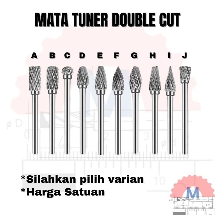 Mata Tuner Carbide 3x6mm Double Cut Single Cut / Carbide Burr 3mm Shank 6mm Head