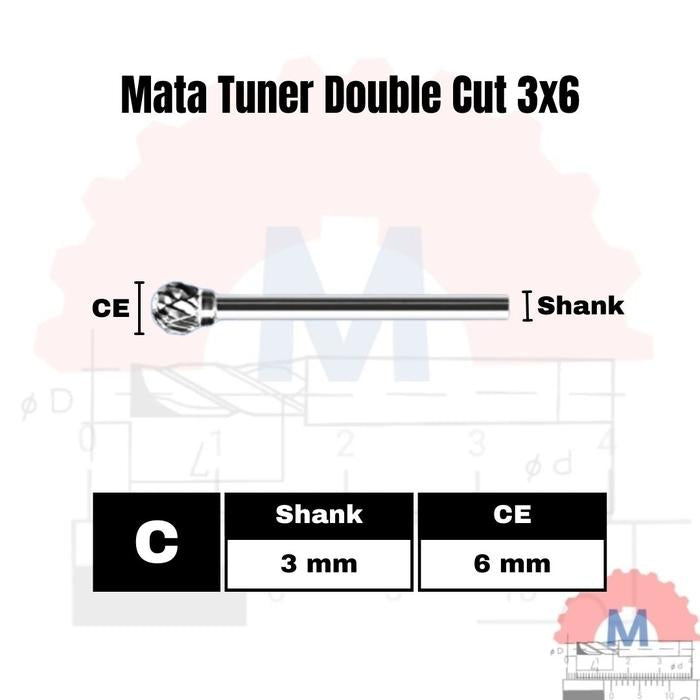 Mata Tuner Carbide 3x6mm Double Cut Single Cut / Carbide Burr 3mm Shank 6mm Head