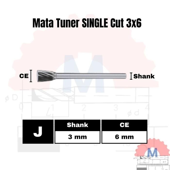 Mata Tuner Carbide 3x6mm Double Cut Single Cut / Carbide Burr 3mm Shank 6mm Head