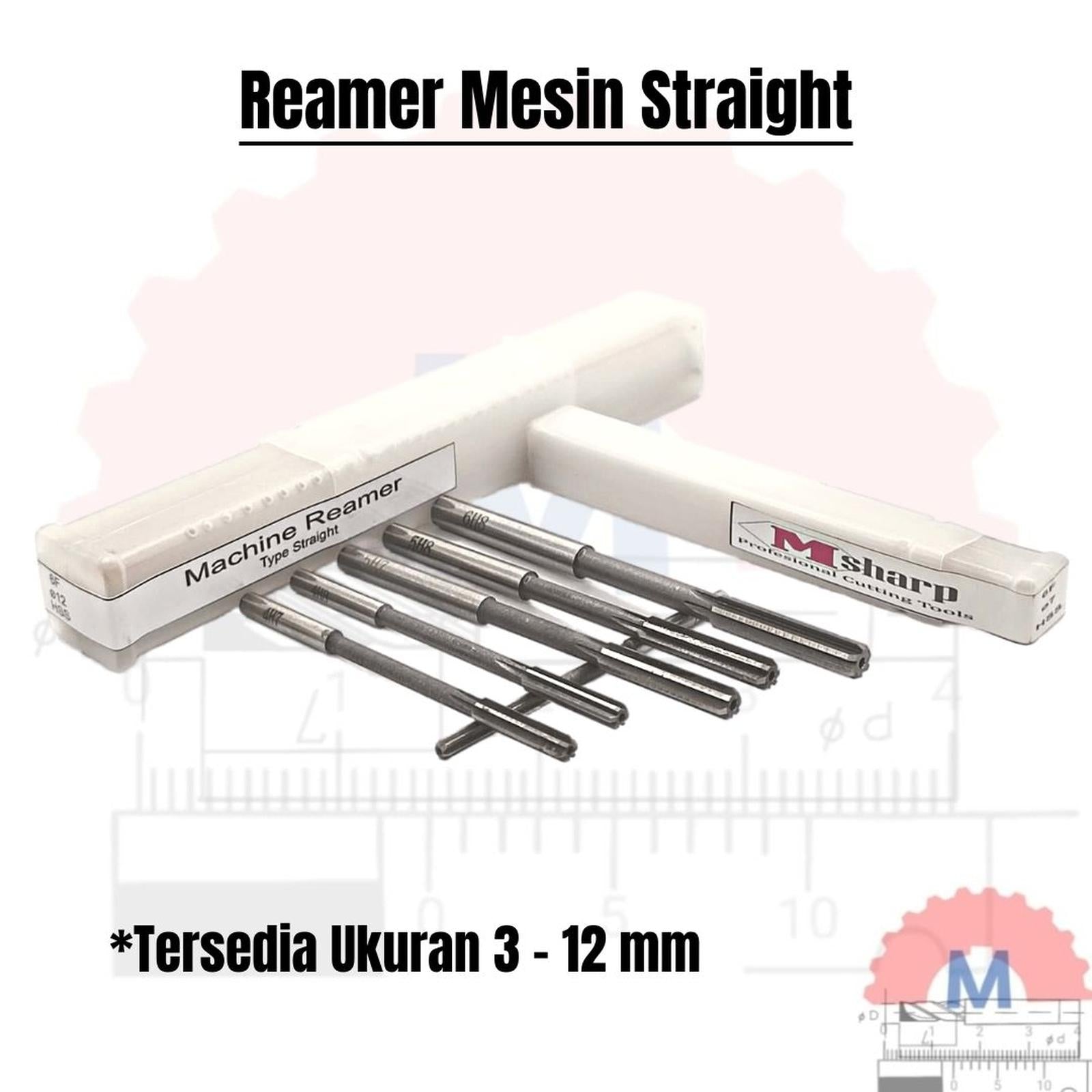 Reamer HSS Straight Mesin Presisi 3mm - 12mm H7 H8