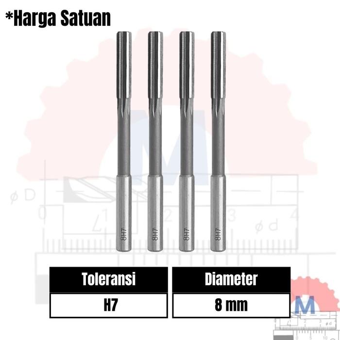 Reamer HSS Straight Mesin Presisi 3mm - 12mm H7 H8
