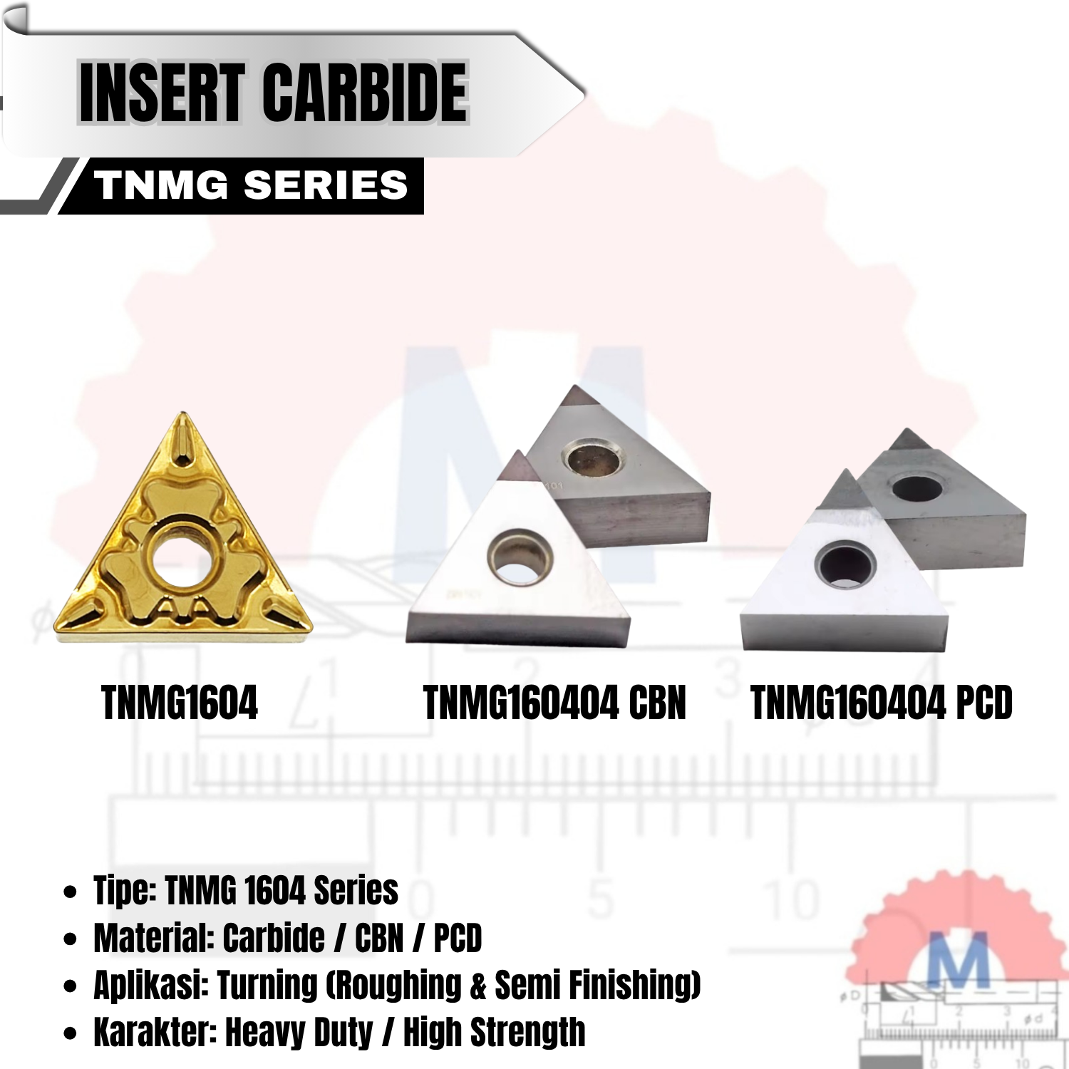 Insert Bubut TNMG1604 Carbide/CBN/PCD Series