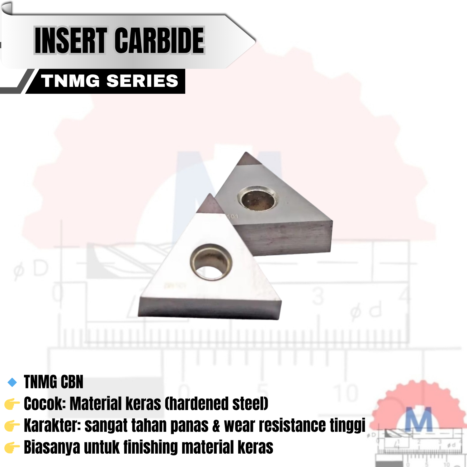 Insert Bubut TNMG1604 Carbide/CBN/PCD Series