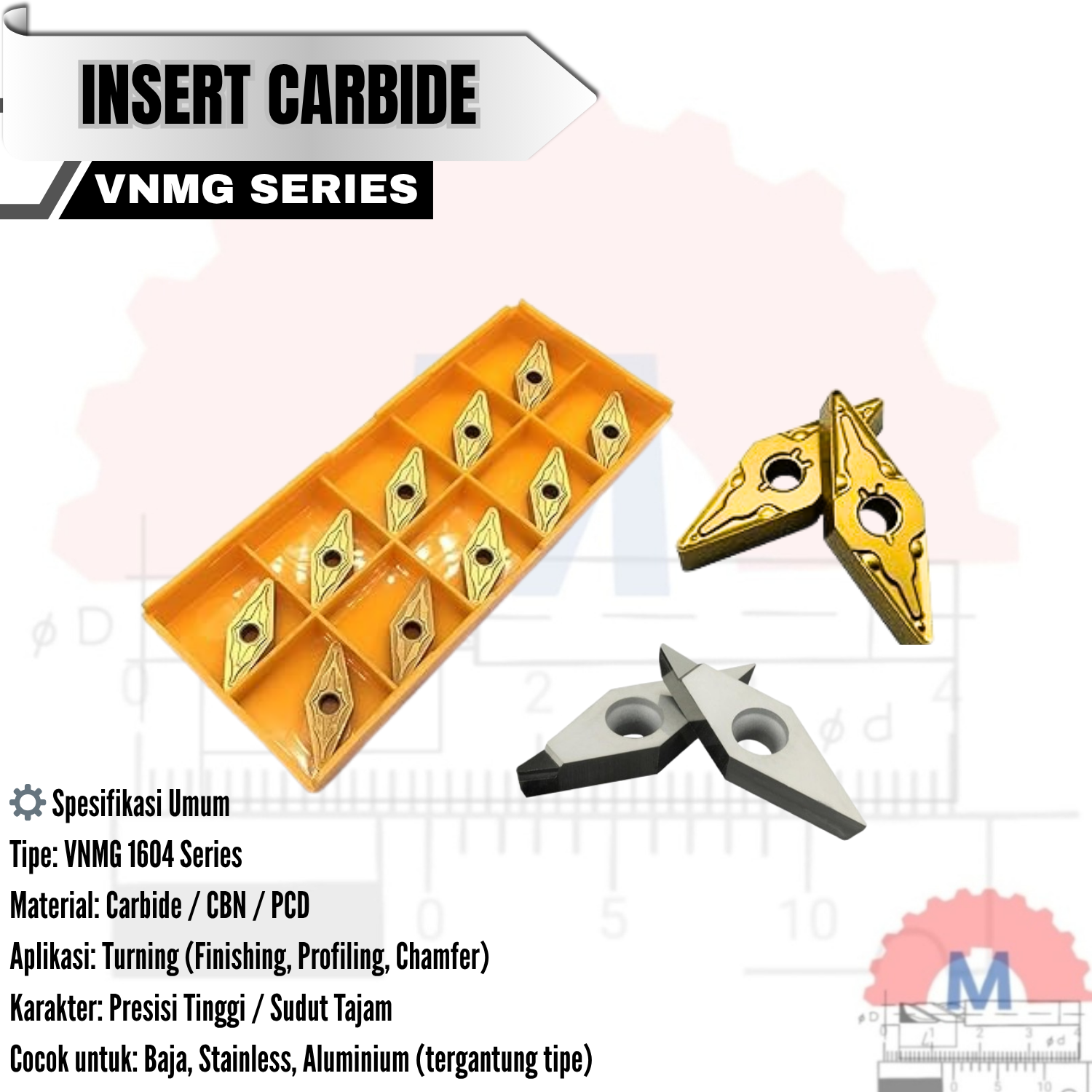 Insert Bubut VNMG1604 Carbide/CBN/PCD Series