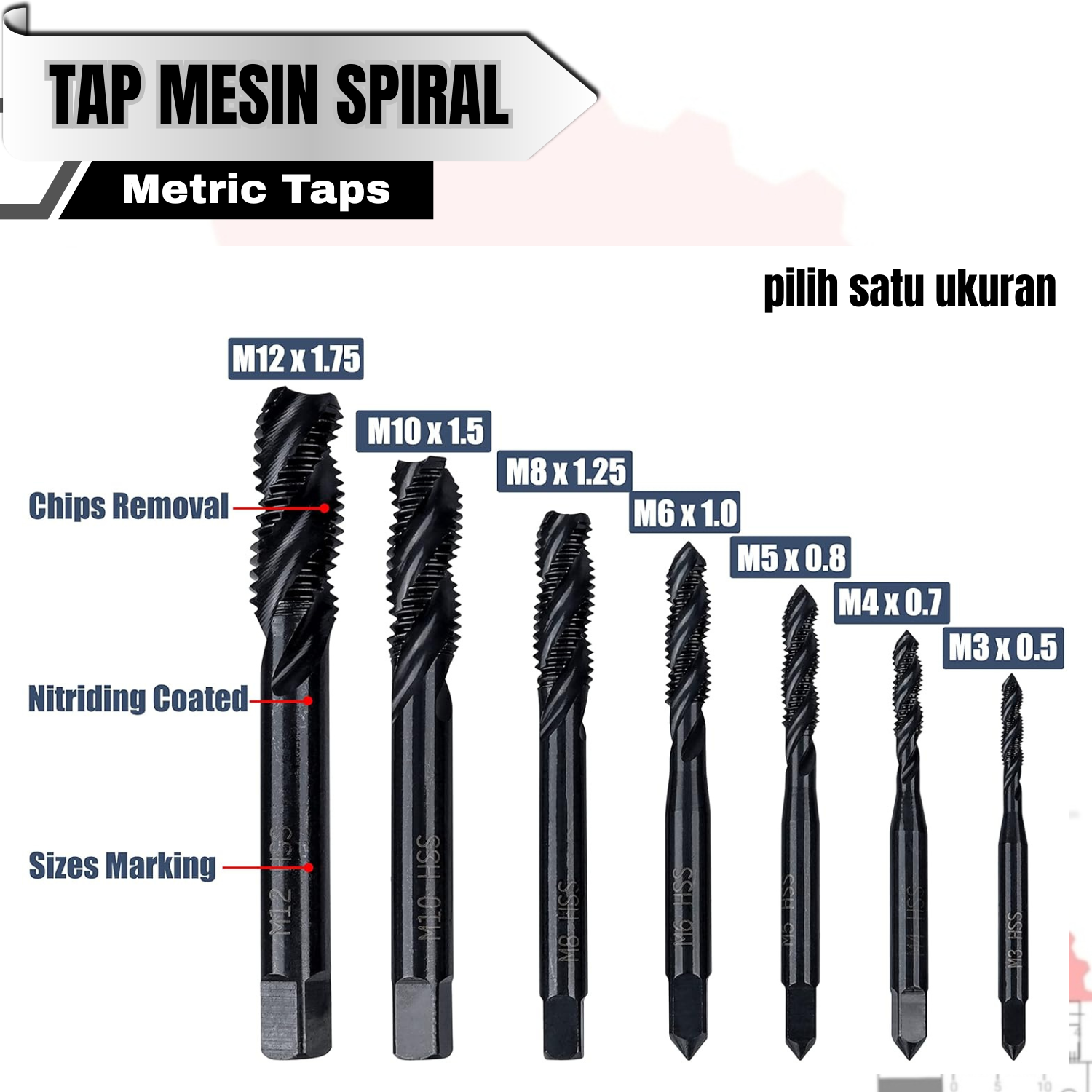 Spiral Tap HSS Machine Tap M3-M12 / Tap Ulir Mesin Spiral Besi