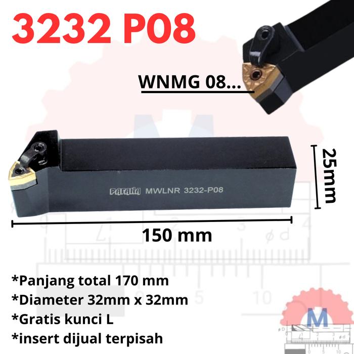Stang Bubut Luar MWLNR Insert WNMG External Turning Tool (Tanpa Insert)