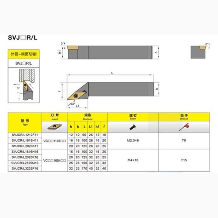Holder Bubut Kiri SVJCL1212-H11 Untuk Insert VCMT11