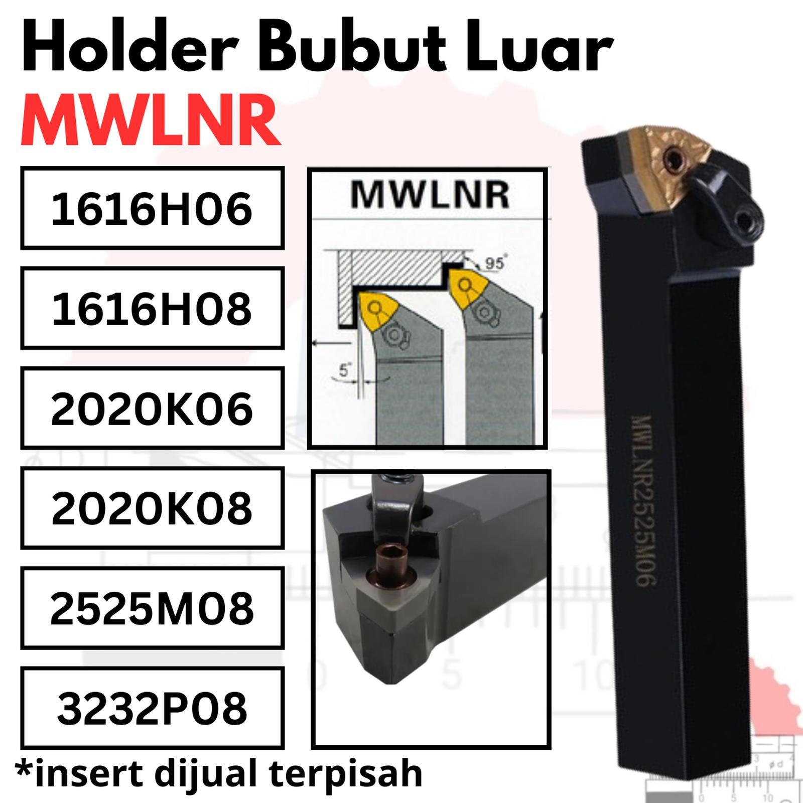 Stang Bubut Luar MWLNR Insert WNMG External Turning Tool (Tanpa Insert)